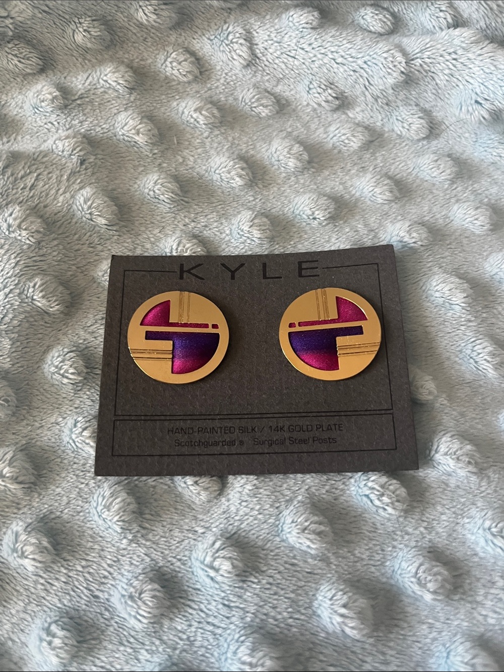 Gold Plated Round Earrings with Pink and Purple Inlay